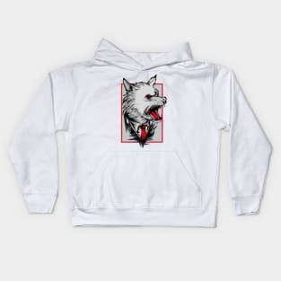 Angry Wolf Dog White Red Kids Hoodie